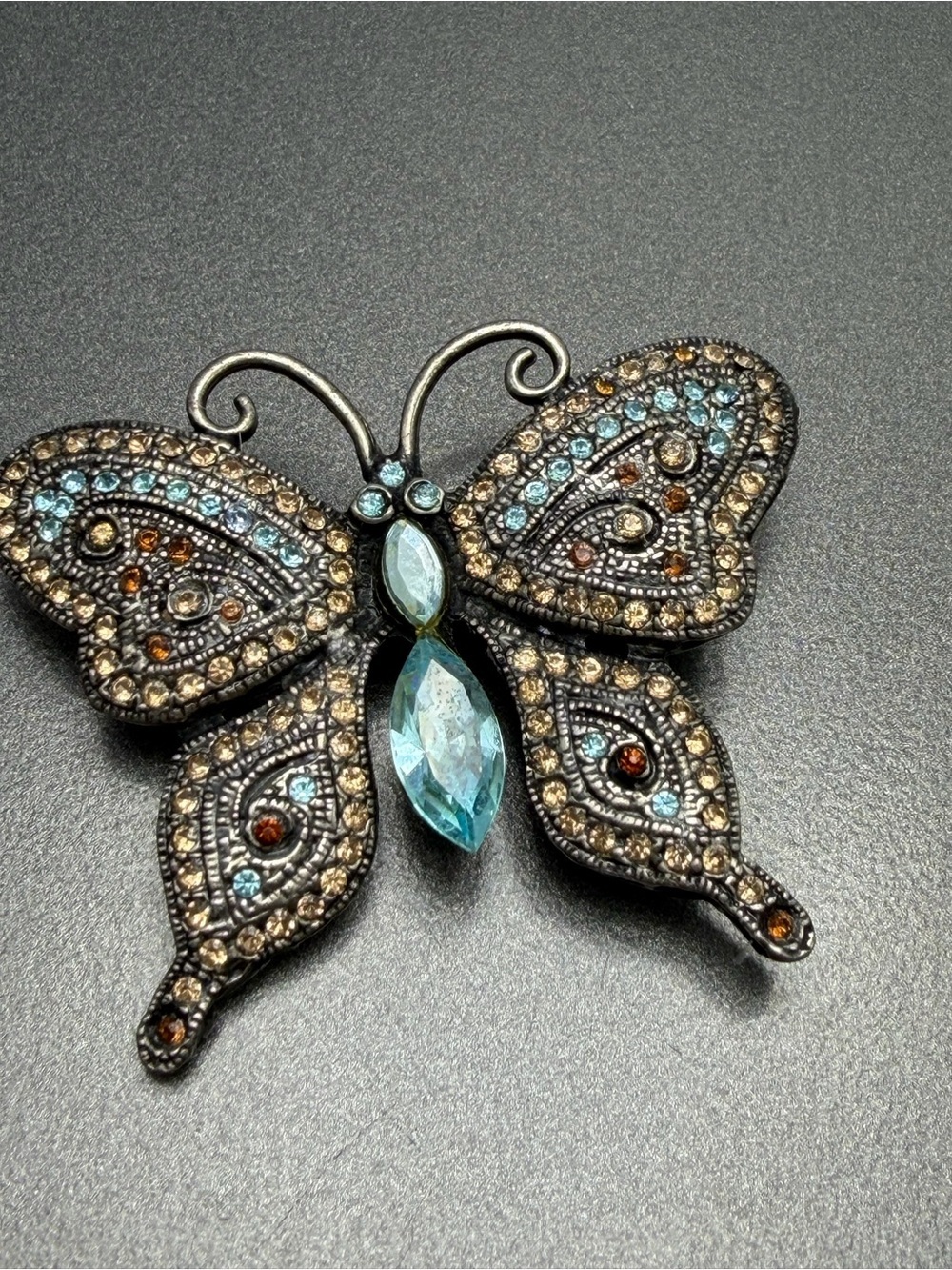 Danny Pollak Butterfly Brooch in Light Blue and Amber